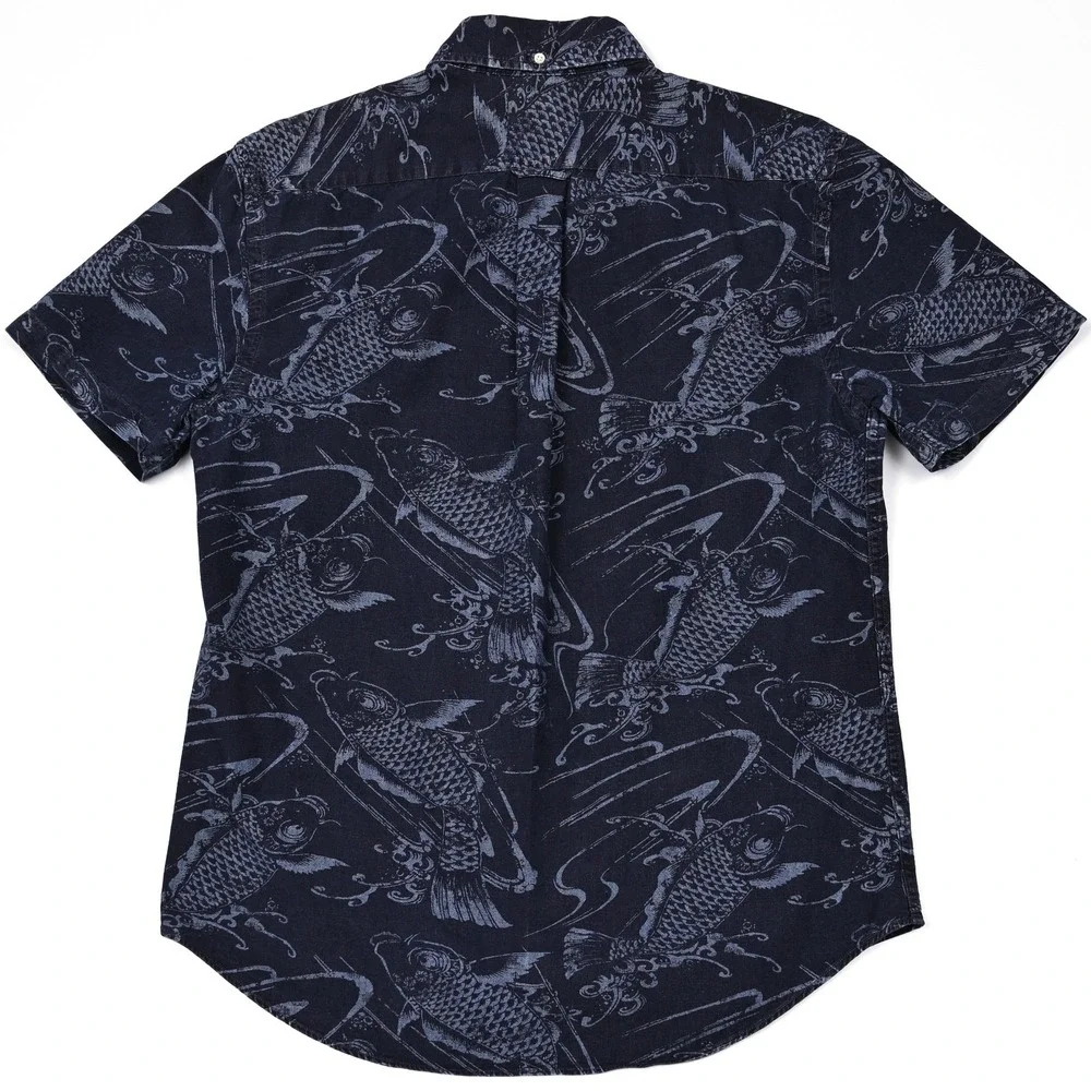 Polo Ralph Lauren‎ Slim Fit Button Up Shirt Men's L Blue Koi Fish All Over Print